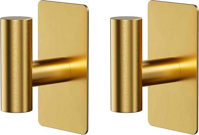 Towel Hooks for Bathrooms – 2 Pack, Brushed Gold Finish, T-Shaped Stainless - Image 8