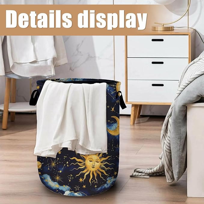 Sun Moon Laundry Basket, Foldable Cloudy Starry Night Laundry Hamper Tote Bag - Image 6