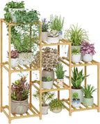 Bamworld Bamboo Plant Stand Indoor Boho Plant Shelf Tiered Plant Rack for Multiple Plants 3 Tiers 7 Pots Ladder Plant Holder Plant Table for Plant Pots Home Decor for Gardening Gifts Nature Color by Bamworld