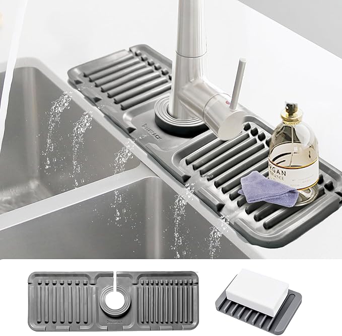 Daily Treasures 2Pack 13"x4.7" Silicone Faucet Splash Guard & Soap Dish by DailyTreasures