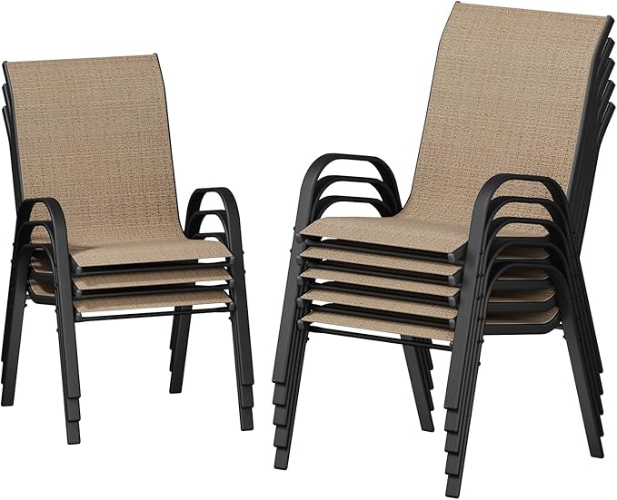 UDPATIO Patio Chairs Set of 8, Stackable Outdoor Dining Chairs with High Back, Breathable Textilene Fabric Outdoor Chair All Weather, 350LBS Capacity for Garden, Backyard (Brown) by UDPATIO