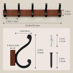Solid Wood Wall Mounted Coat Rack, Heavy Duty 5 Hook Wooden Hanger - Image 5