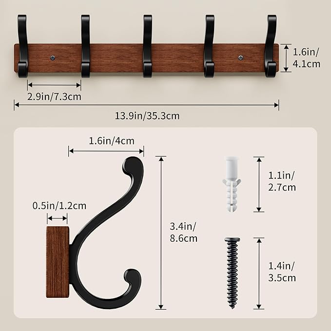 Wood Coat Rack Wall Mounted, Natural Wood Plank - Image 5