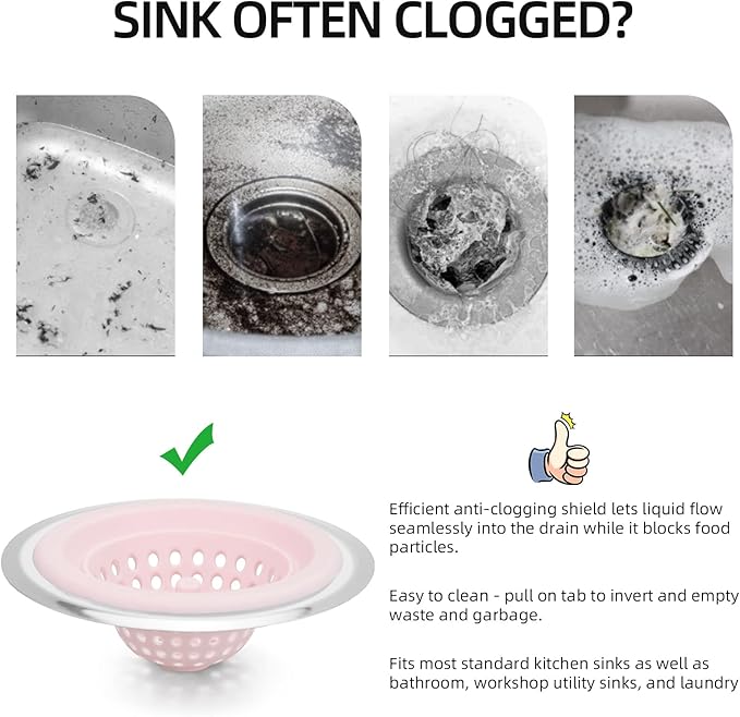 2 PCS Kitchen Stainless Silicone Sink Strainer, 4.5 inch Diameter… - Image 3