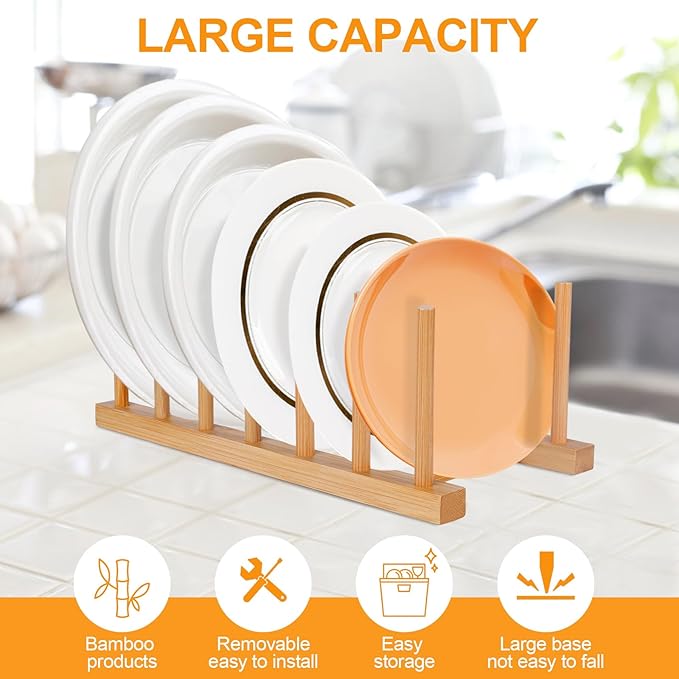 Bamboo Wooden Dish Racks Plate Stand Holder Vertical Drainer Kitchen Cabinet - Image 5