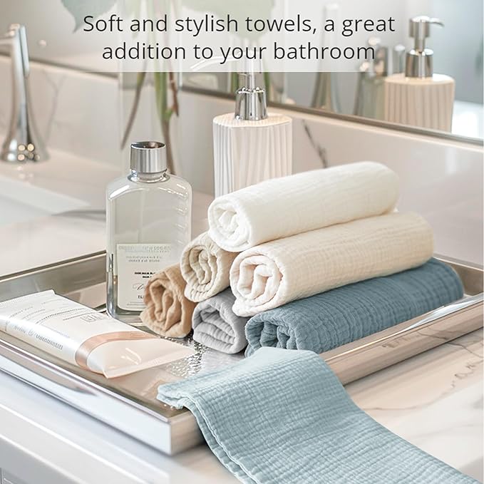 Konssy 7-Pack Ultra Soft Muslin Cotton Face Wash Cloths, Reusable Absorbent - Image 6