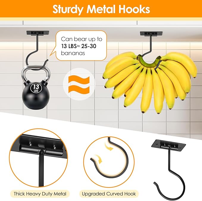 Self Adhesive Banana Hook Under Cabinet Foldable Banana Hanger Black Metal - Image 7