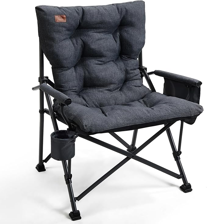 EVER ADVANCED Padded Oversized Folding Camping Chair for Adults, Heavy Duty Lawn Chair with Side Pockets, Portable Collapsible Quad Chair for Outside, Support Up to 500lbs, Black by EVERADVANCED