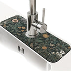 Kitchen Sink Splash Guard，Dark-green black flowers Faucet Mat Sink by ZHUZHISHAN