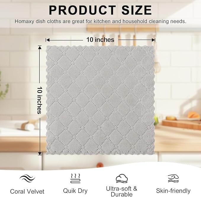 Homaxy 24 Pack Kitchen Dish Cloths, Super Soft and Absorbent Coral Velvet Dish - Image 5