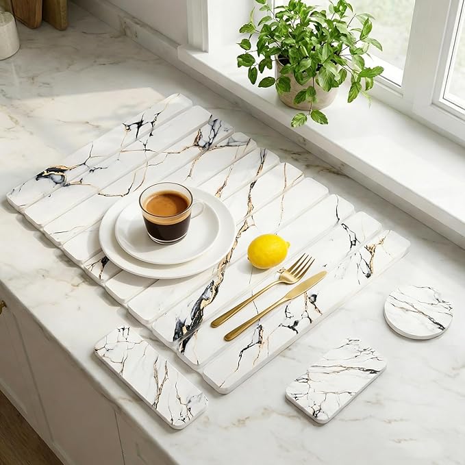 Stone Dish Drying Mat, Complete 4-Piece Set - Image 2