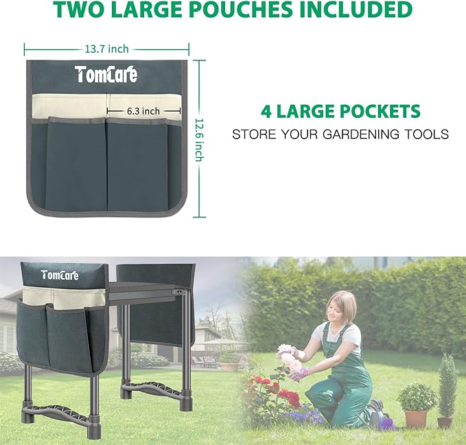TomCare Garden Kneeler and Seat 10.64” Wider Larger Soft Kneeling Pad Garden Bench with 2 Large Tool Pouches Heavy Duty Garden Stool Foldable Tools Gardening Gifts for Women Men Gardeners,Grey - Image 4
