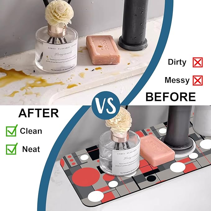 Abstract Geometric Sink Faucet Absorbing Mat Vintage Tile Super Absorbent Fast - Image 6
