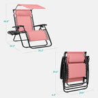 Best Choice Products 30” Wide Folding Zero Gravity Outdoor Recliner Patio Lounge Chair w/Adjustable Canopy Shade, Headrest, Side Accessory Tray - Pink - Image 2