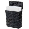 Black Wicker Trash Can with Lid and Liner, Waterproof Narrow Waste Basket by WEAVECOMFORTINTOEVERYCORNER