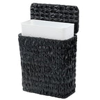 Black Wicker Trash Can with Lid and Liner, Waterproof Narrow Waste Basket by WEAVECOMFORTINTOEVERYCORNER