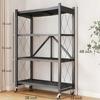 Kitchen Garage Metal Shelves, Storage Shelves Organizer, Foldable Metal Shelving, Closet Shelving Unit, 28" W x 14" D x 50" H Bakers Rack Microwave Stand, Plant Stand with Wheels (4-Tier Shelf) - Image 2