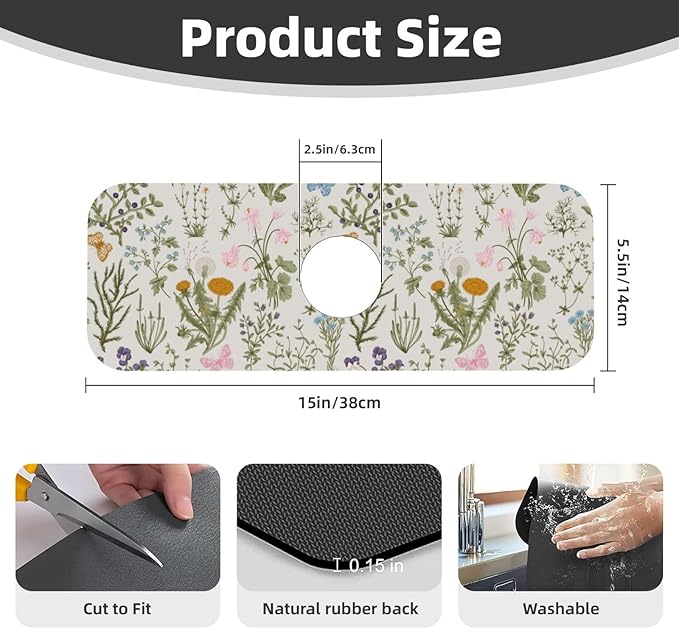 Vintage Color Plants Herbs Floral Butterfly Botanical Kitchen Sink Splash Guard - Image 2