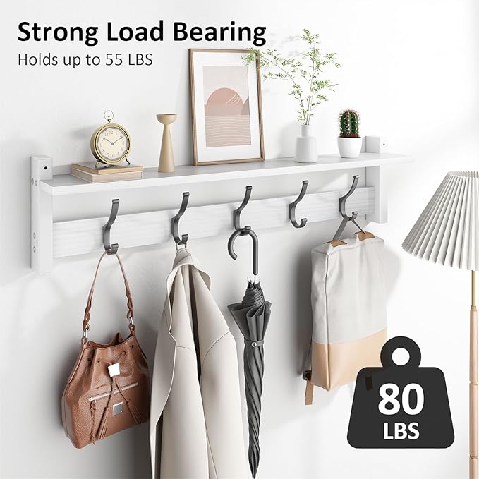 Coat Rack Wall Mount with Shelf, 29 Inch Coat Hanger Walls Mounted, Hat Rack - Image 2