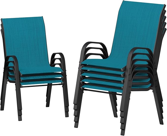 UDPATIO Patio Chairs Set of 8, Stackable Outdoor Dining Chairs with High Back, Breathable Textilene Fabric Outdoor Chair All Weather, 350LBS Capacity for Garden, Backyard (Light Blue) by UDPATIO