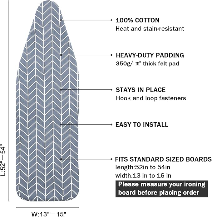 Ironing Board Cover and Pad Standard Size 15 x 54, 3 Pairs of Hook and Loop - Image 2