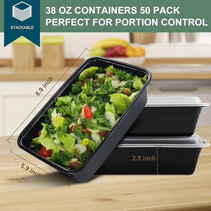 50 Pack Meal Prep Containers 38 oz, Leakproof To Go Food Containers, Disposable - Image 2