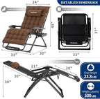 UDPATIO Oversized Zero Gravity Chair Chairs, Patio Recliner, Foldable Heavy Duty Reclining with Adjustable Headrest, Removable Cushion, Cup Holder & Foot Rest for Outside Camping Office Indoor - Image 2