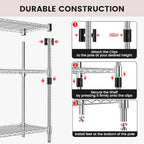 Xcity Storage Shelves, 3 Tier Heavy Duty Metal Shelving Unit, 1200 LBS Capacity Adjustable Steel Wire Shelf Organizer for Pantry, Kitchen, Garage, 14" D x 36" W x 36" H, Chrome - Image 6