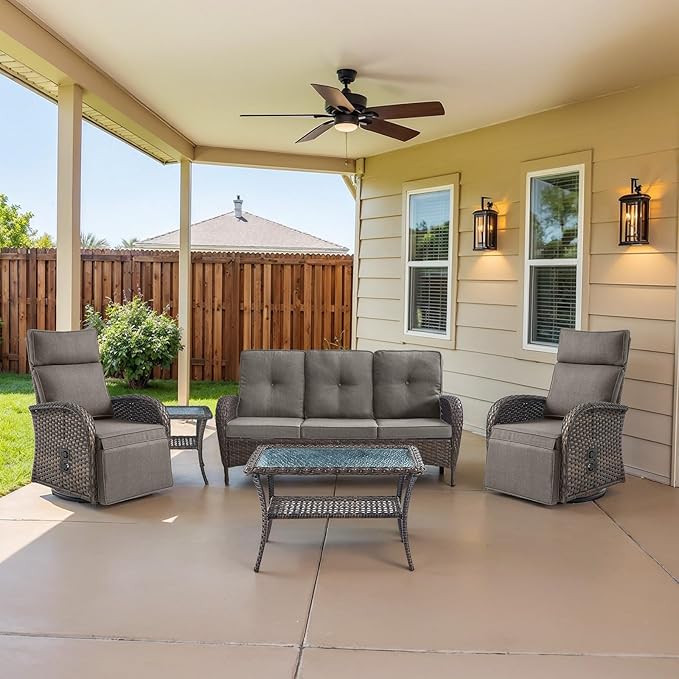Dual-Adjust Swivel Outdoor Recliner Chair Set of 3 - Reclining Patio Chair with Adjustable Backrest and Footrest, All-Weather Wicker Chaise Lounge Outdoor with Side Table for Pool Deck Brown - Image 2
