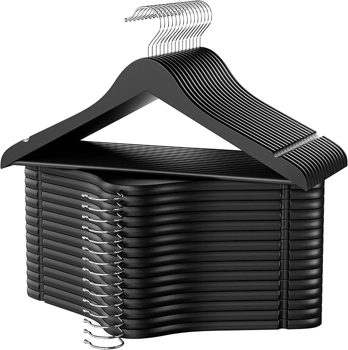 StorageWorks Black Wooden Hangers 30 Pack, Heavy Duty Wood Hangers by StorageWorks