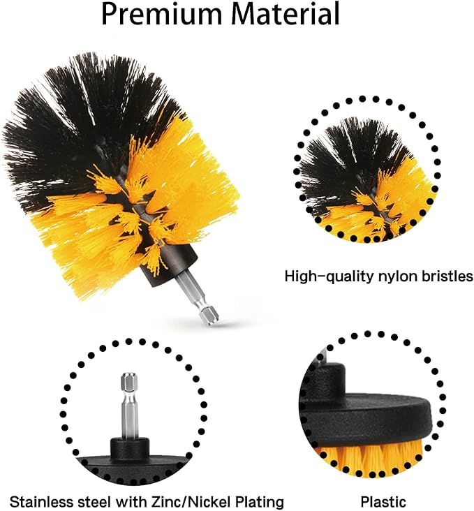 Drill Brush Attachment Set, 7 Pack 1/4in Power Scrubber Brush + Extend Long Rod - Image 3