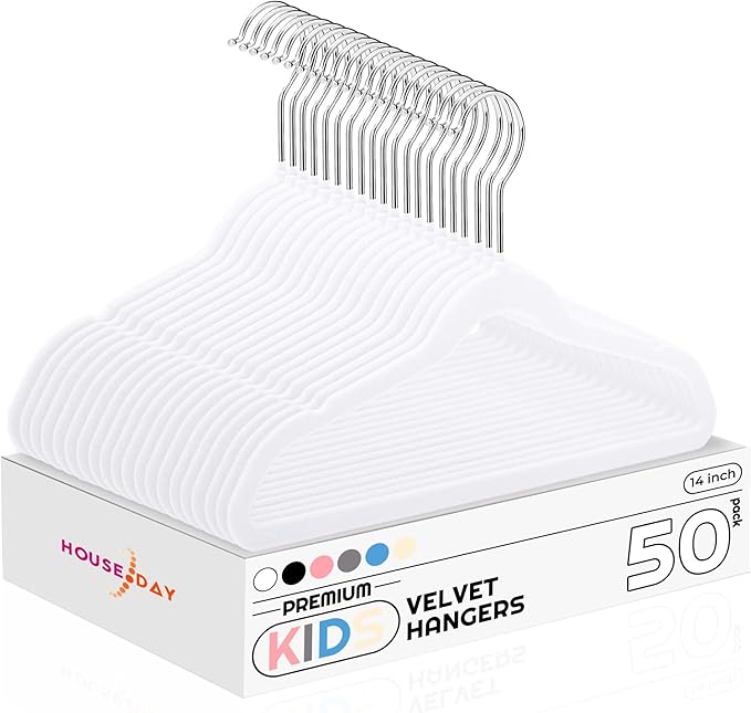 HOUSE DAY 14 Inch Kids Velvet Hangers 50 Pack, Durable Big Kids Hangers by HOUSEDAY