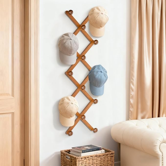 WGFKVAS Hat Rack for Wall with 14 Hooks, Solid Wooden, Expandable Coat Rack - Image 7