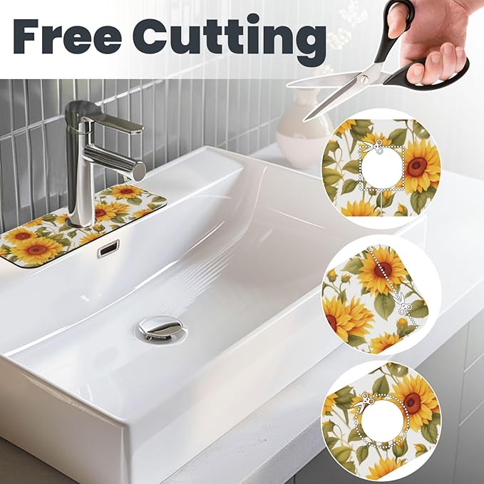 Kitchen Faucet Mat 15 x 5.5 Inch Sunflowers Faucet Draining Mat Absorbent - Image 4
