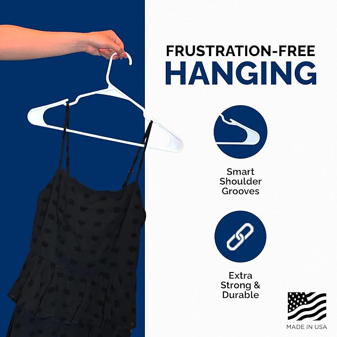 Plastic Hangers 50 Pack, Strong Space Saving Clothes Hanger, Made in USA - Image 4
