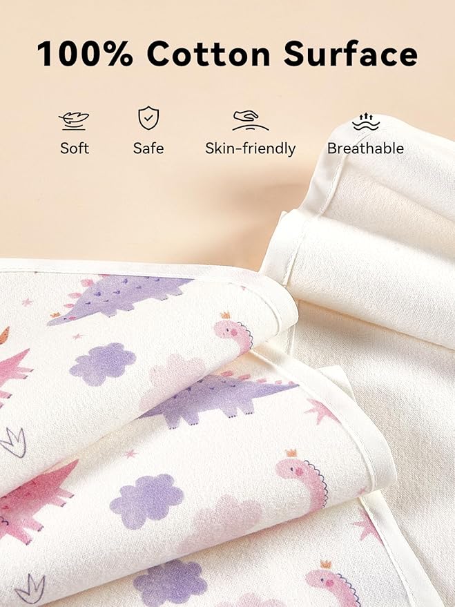 TILLYOU Waterproof Changing Pad Liners 6 Pack, 100% Cotton Reusable Cloth - Image 2