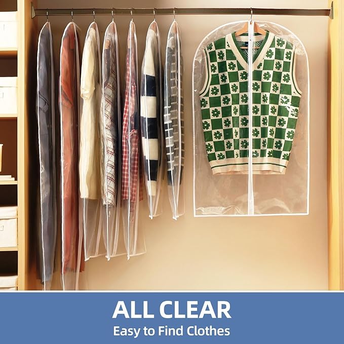 40" All Clear Garment Bags for Hanging Clothes, 5 Packs Suit Bags for Closet - Image 3