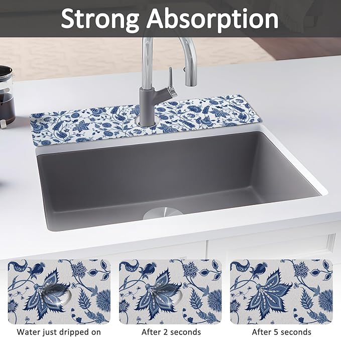 24" X 5.5" Kitchen Sink Splash Guard Faucet Mat Flora Super Absorbent Fast - Image 3