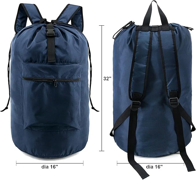 BeeGreen Navy Blue Travel Laundry Bag w Drawstring & Handle College Dorm Room - Image 2