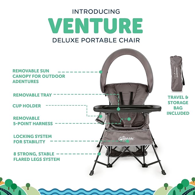 Baby Delight Go with Me Venture Portable Chair | Indoor and Outdoor | Sun Canopy | 3 Child Growth Stages | Grey - Image 2