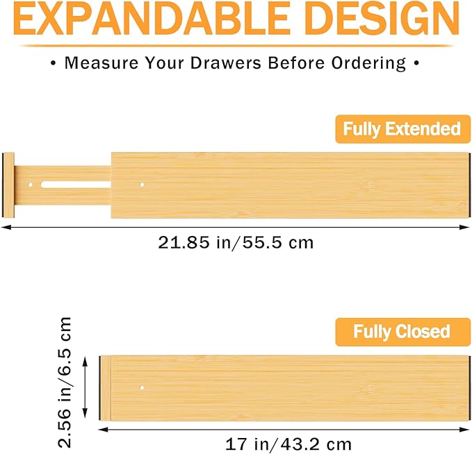 BAMBUROBA Bamboo Drawer Dividers, Adjustable Kitchen Drawer Organizer - Image 2
