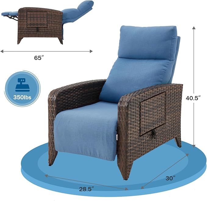 Outdoor Recliner Chairs Set of 2 Reclining Patio Chairs with Adjustable Back and Extended Footrest Wicker Rattan Recliner Chairs with Flip Table and Removable Cushion - Image 2