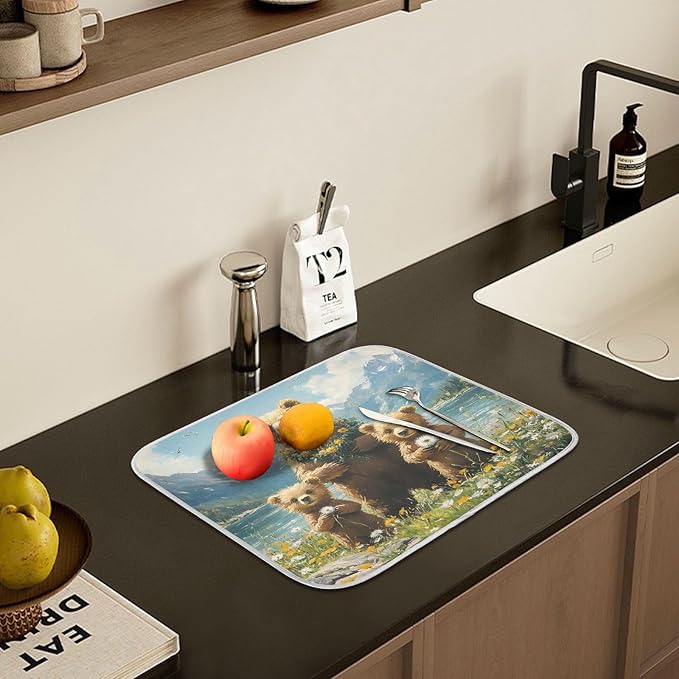 Three Bear Dish Drying Mat for Kitchen Ccounter Absorbent Microfiber Small - Image 6