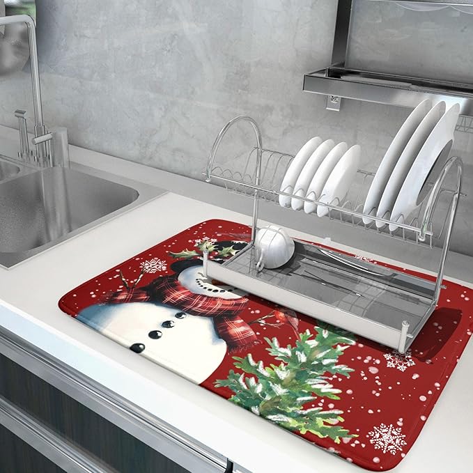 Winter Snowflake Red Dish Drying Mat - Image 5