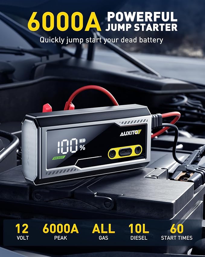 AUXITO 6000A Jump Starter, 12V Car Battery Jump Starter, Up to All Gas & 12L - Image 2