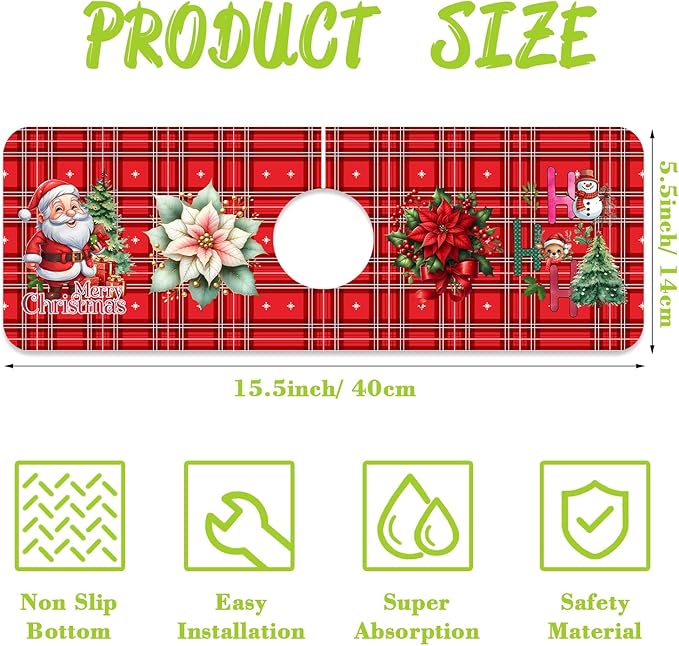 Chrismas Sink Splash Guard Faucet Mat Christmas Absorbent Fast Drying Mat Sink - Image 2