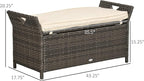 Outsunny 29 Gallon Patio Wicker Storage Bench, Outdoor PE Rattan Patio Furniture, 2-in-1 Large Capacity Rectangle Garden Storage Box with Handles and Cushion, Cream White - Image 3