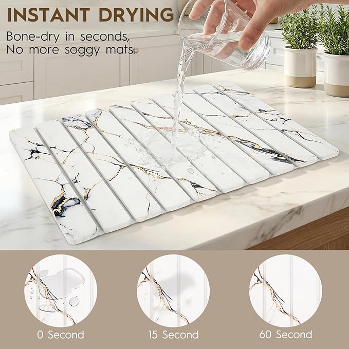 Stone Dish Drying Mat, Complete 4-Piece Set - Image 4