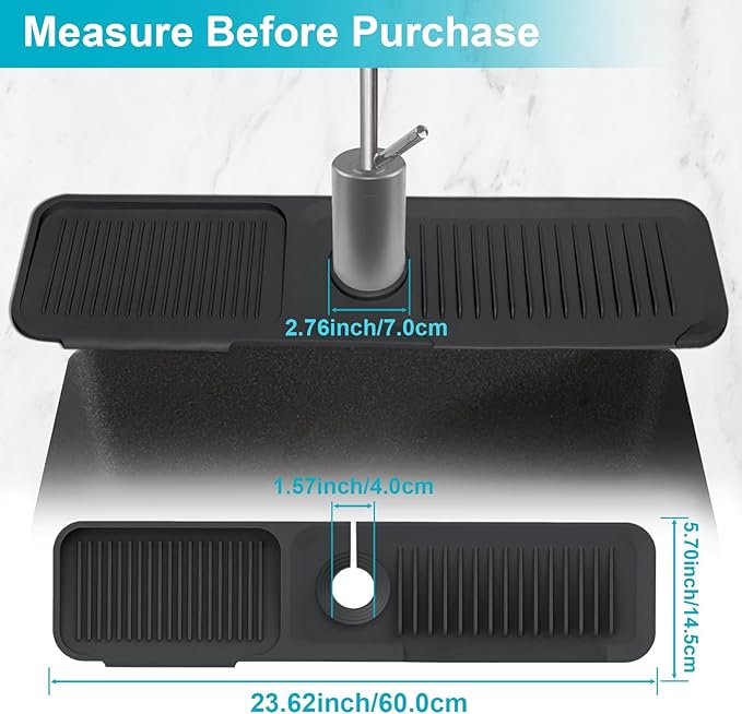 24 Inch Kitchen Sink Splash Guard，5°Slope Fast Draining Silicone Mat - Image 2