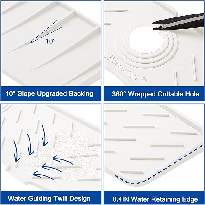 Meiliweser Faucet Mat for Kitchen Sink – 24” x 5.1” Extra-Long Silicone Splash - Image 6